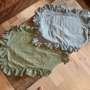 Ruffled Pillow Covers in Green and Gray